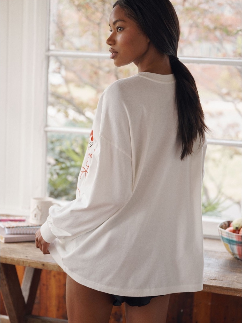 Anthropologie LyreBird Embroidered Graphic Long Sleeve Tee | Large | NWT - Picture 3 of 3